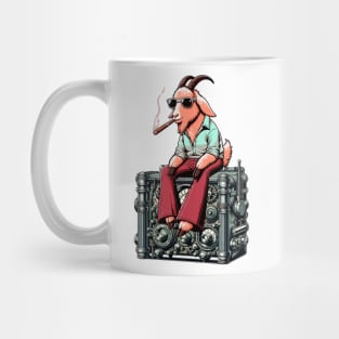 Goat Relaxing on Vintage Radio - Unique Digital Art Mug